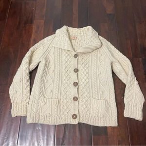 Loch Garman 100% Wool Cardigan Sweater Cream Large Buttons